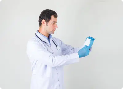 image of a doctor holding a pill bottle