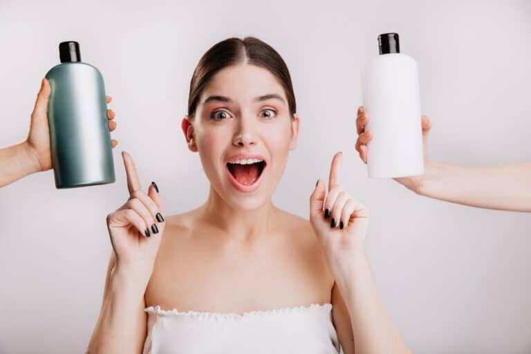 portrait joyful girl posing without makeup white wall woman chose which shampoo is best use