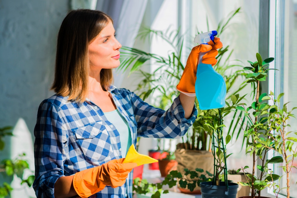 image of a young woman holding a spray bottle