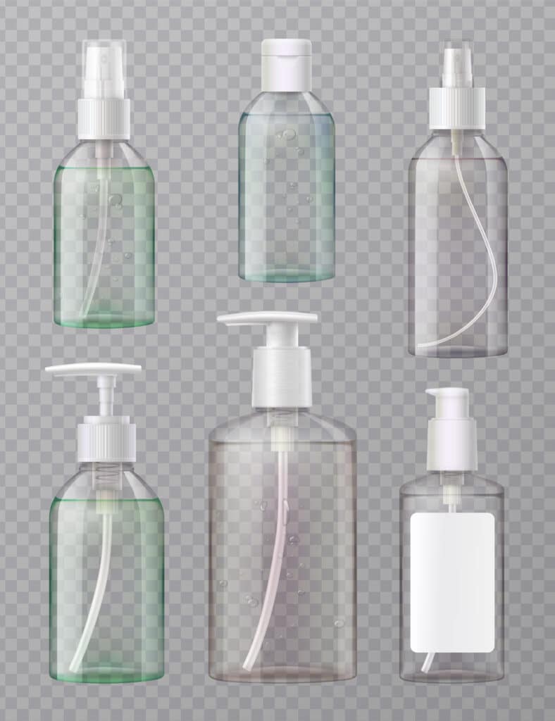 Clear bottles are used for cosmetics