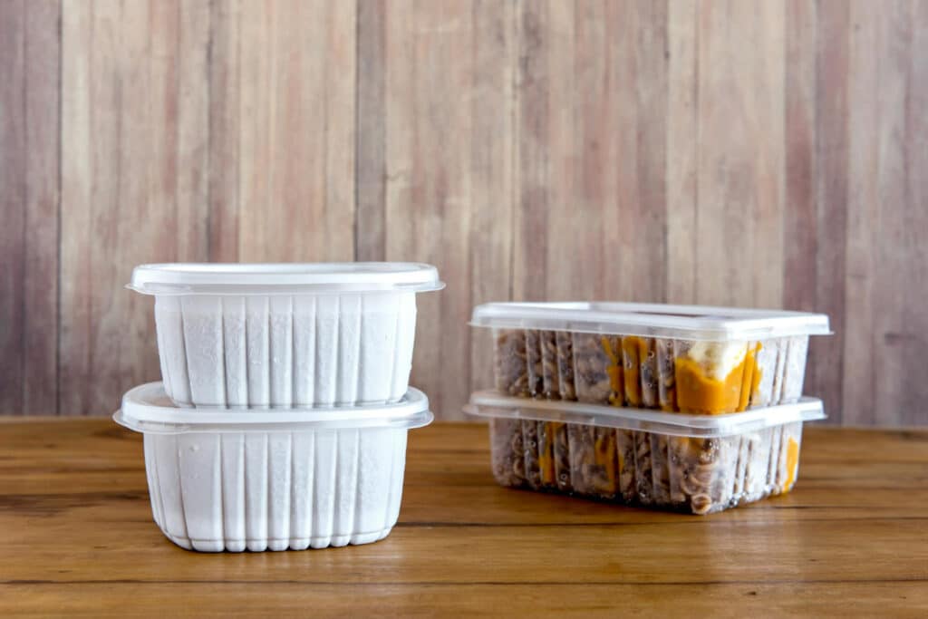 Image of food in clamshell plastic containers