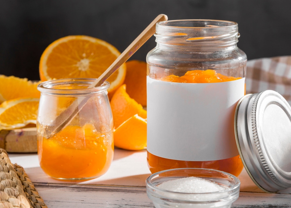 image of a mason jar with orange jam inside