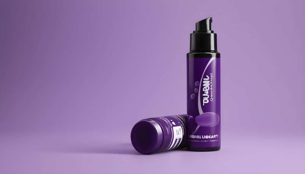 an image of a purple lubricant bottle