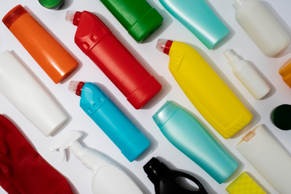 an image of different plastic bottles with lids
