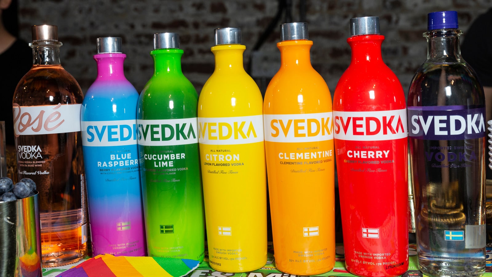 Svedka Vodka in Blue Raspberry, Cucumber Lime, Citron, Clementine, and Cherry flavours - vodka in plastic bottles. 