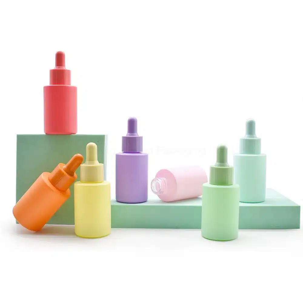 A collection of colorful dropper bottles