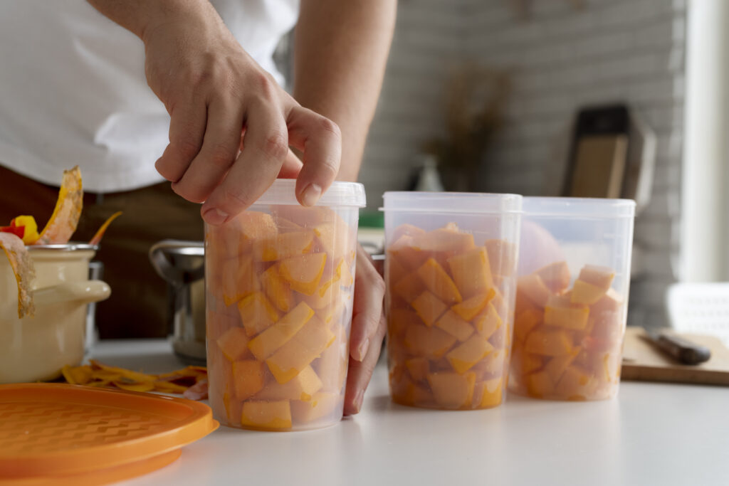 Plastic Containers for Meal Prep with meals inserted