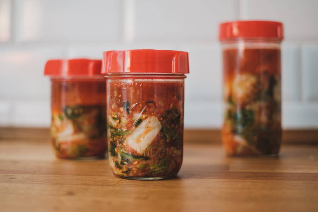 16 oz Plastic Containers with Lids with kimchi stored